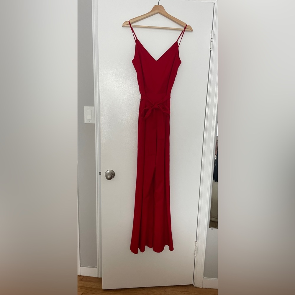 Red wide leg jumpsuit